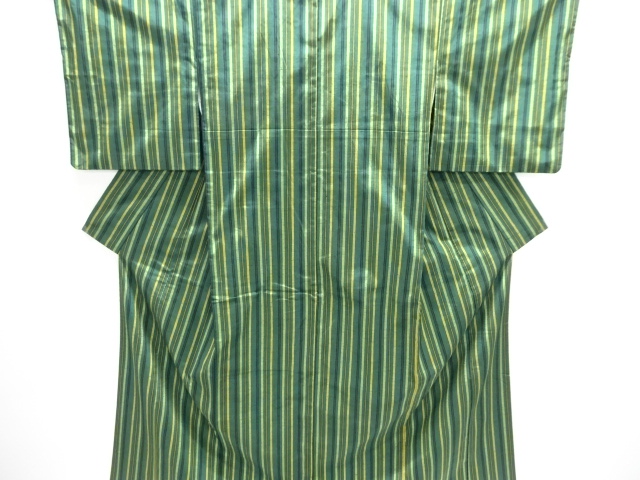 縞織り出し手織り紬着物